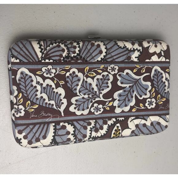 Vera Bradley Blooms Slate Wallet Hard Case Quilted Floral Blue Brown 8x5" - Picture 2 of 13
